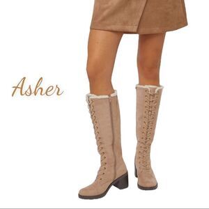 NEW Asher Sherpa-Lined Lace-Up Taupe Portabella Women's Boots 10